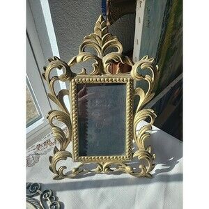 Vintage Ornate Cast Brass Art Nouveau Picture Frame Holds 4” X 6” Picture